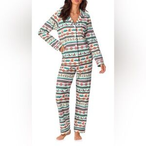 BedHead PJs Festive Fair isle Long Sleeve Pants Pajama set Button Down Size L